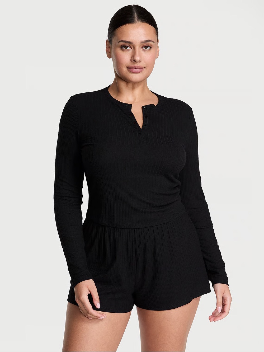 Long-Sleeve Ribbed Pajama Set